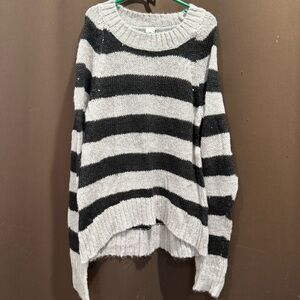 Total Girl Gray & Sparkly Black Striped Knit Sweater Size 10/12 NWT